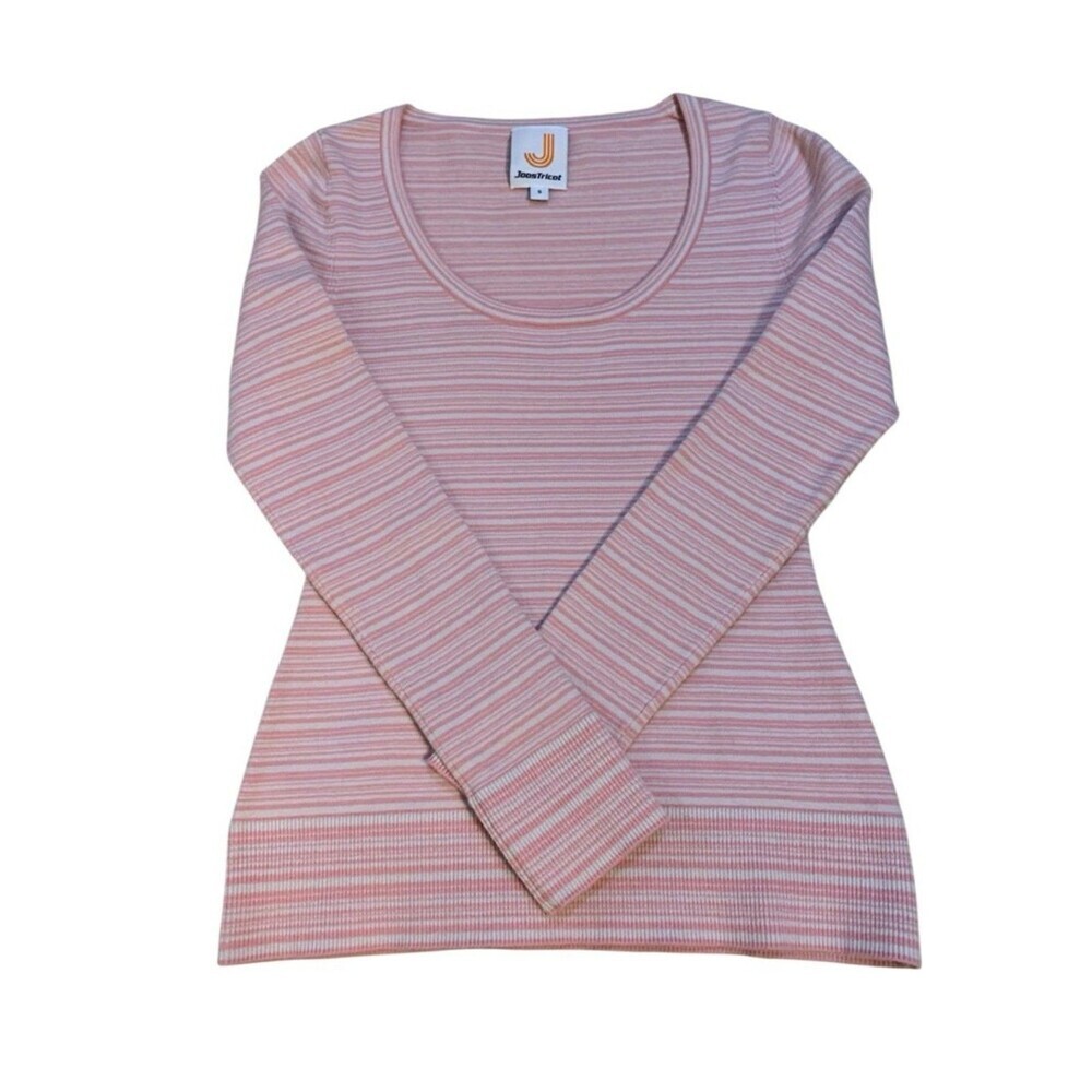 JoosTricot Knit Sweater Top Pink Stripe Scoop Neck Long Sleeve Coastal Women’s S